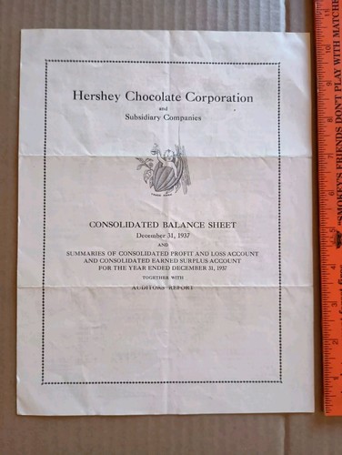 1937 Hershey Chocolate Corporation Audior's Annual Report - Balance Sheet
