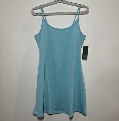 Women's Sleeveless Knit Glitter Skater Dress - Wild Fable Aqua Blue L | eBay