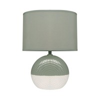 Tischleuchte Keramik Stoff 34 Cm Grau Weiß E14 Retro Tischlampe Schlafzimmer
