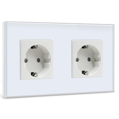 BSEED Glas Steckdose 2 Fach 16Amp Standard Weiß