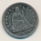 1861 25C SEATED LIBERTY QUARTER DOLLAR US COIN