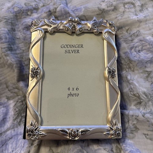 Godinger Silver Plated Wedding 4x6 Ornate Photo Album With Bells, Doves & Roses