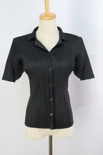 PLEATS PLEASE Black Short Sleeve Blouse Top 144 9670