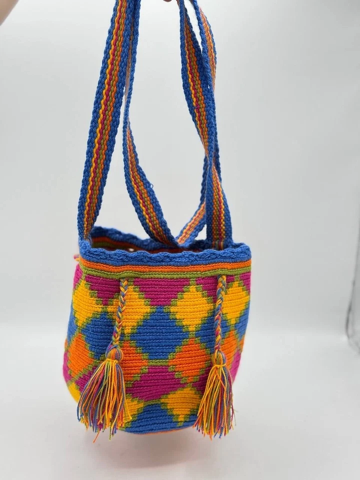 Bolso Bandolera de Hombro Hecho a Mano Colorido Crochet Wayuu Estilo Boho Foto 4 de 4