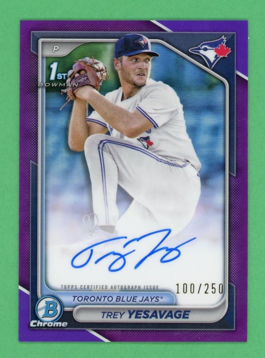 Trey Yesavage 2024 Bowman Draft Chrome Purple 1ST Bowman Auto /250 #CPA-TY