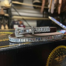 White Rhinestone Leather Cowboy Hat Band. Banda de sombrero blanco