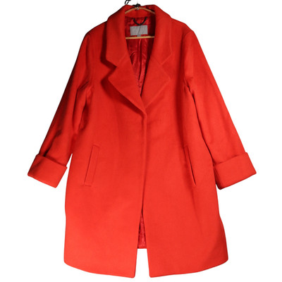 Pure Collection Mantel Gr. UK 18 Vermillion Rot 69% Wolle Fuzzy Vibrant Overcoat