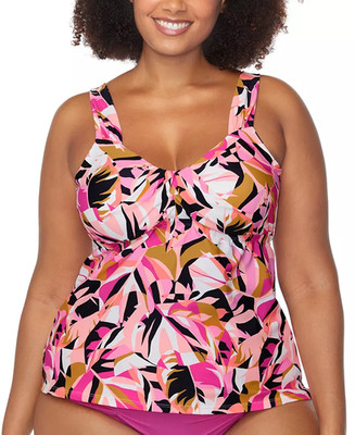 Raisins Curve Trendy Plus Size 24W Rimini Twist-front Tankini Top In Multi New