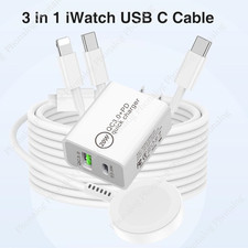 Fast Dual USB C 20W Charger 3 In 1 Cable For Apple Watch Charger iPhone 16 15 14