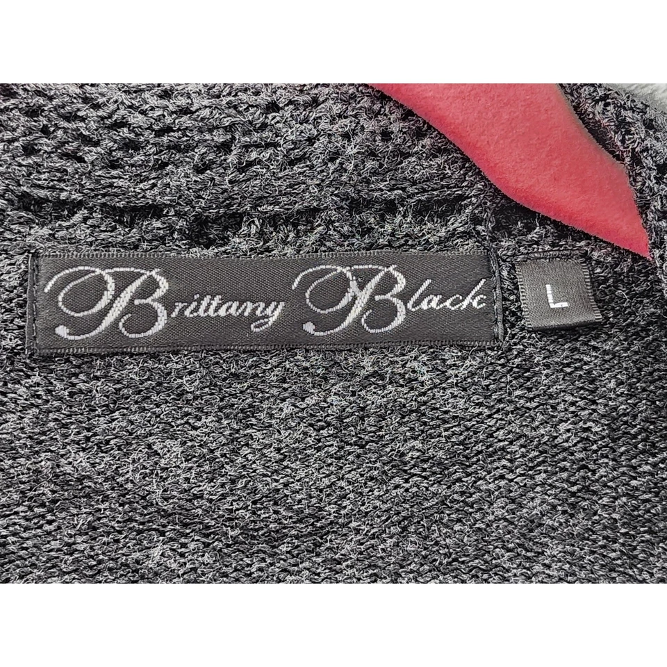 Brittany Black Open Front Cardigan Sweater Size L Gray Acrylic Soft Cozy Casual - Image 3 of 4