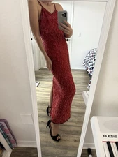 Vintage Mark & John Red Silk Dress – Sequined & Beaded, size L