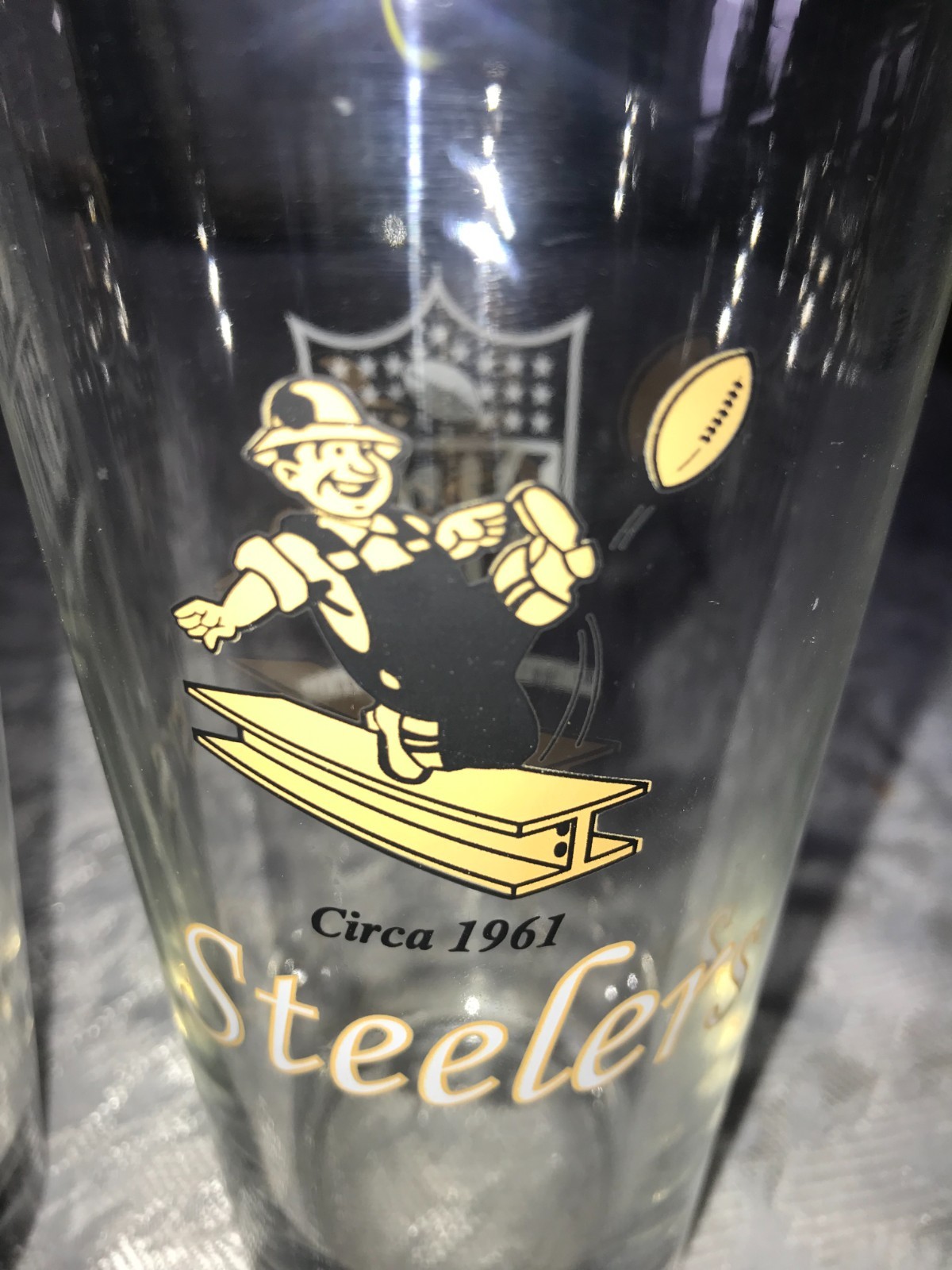 3 Rare PITTSBURGH STEELERS Retro CIRCA 1961 Logo-Man STEELY 16oz PINT GLASS 5¾" view 7