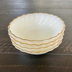 4 Vintage Fire-King Swirl Dessert Bowls Milk Glass Gold Rim USA