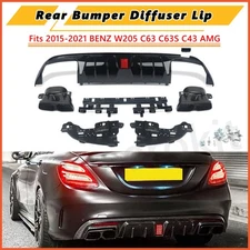 Rear Bumper Diffuser Lip Tailpipe Tips W/LED For 15-21 Benz W205 C63 C43 B Style