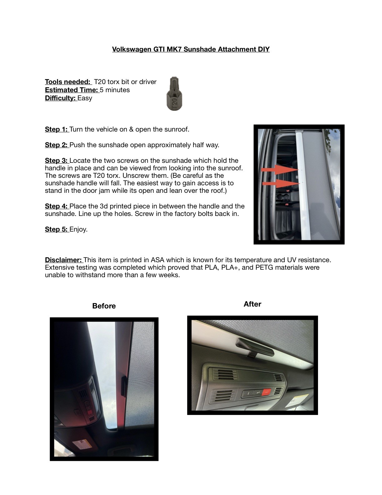 VW Gti Mk7 Sunshade Fix