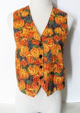 Vintage Halloween Vest Jack O'Lantern pumpkins black cat Saddle River Petites PS