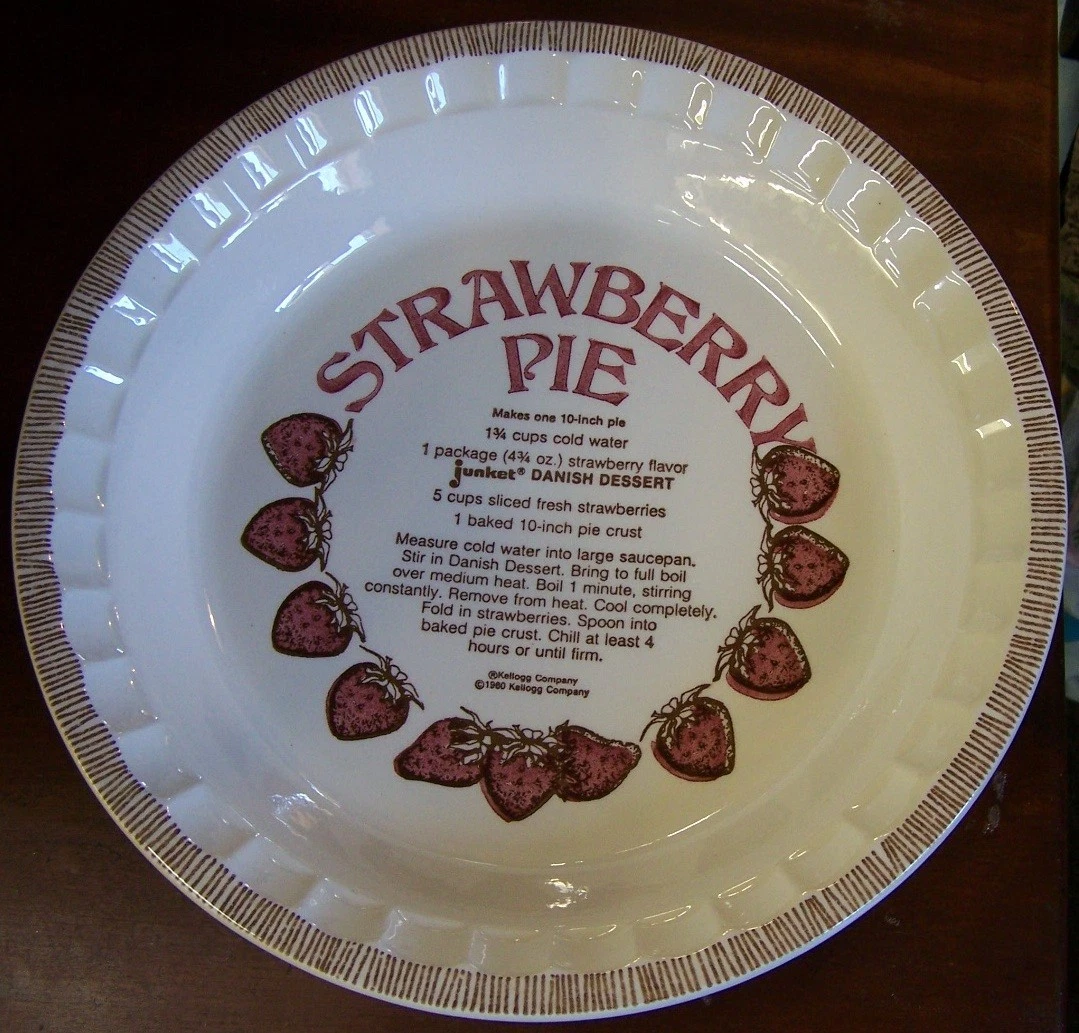 Rare Recipe Collector Pie Plate 1980 KELLOGG CO JUNKET DANISH DESSERT Strawberry