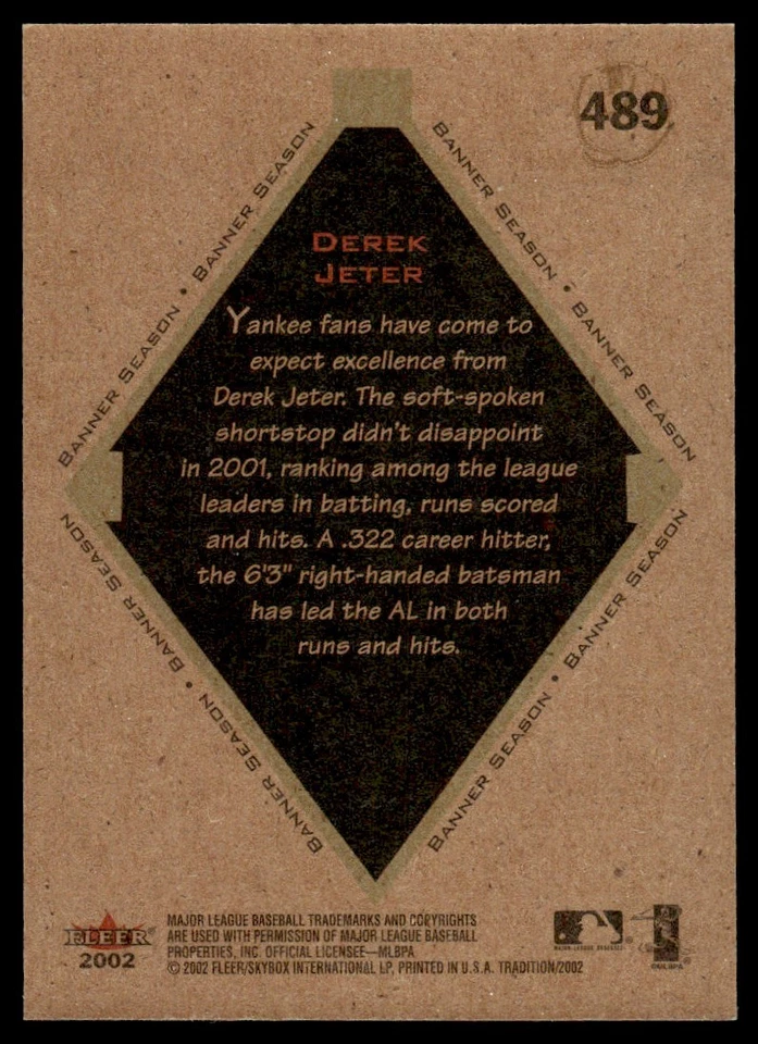 2002 Fleer Tradition Derek Jeter New York Yankees #489 - Image 2 of 2