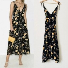 Reformation SIZE 2 Jaden black floral tie shoulder strap midi dress