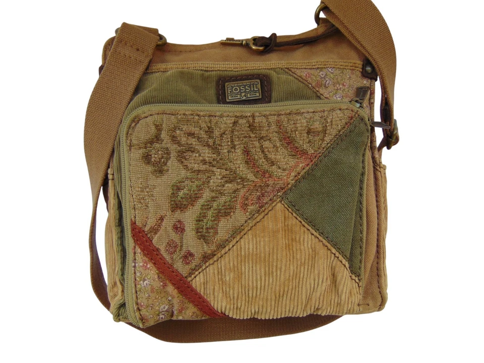 Bandolera Vintage Fossil Patchwork - Pana Lona Boho Y2K Llavero Dije Foto 4 de 4