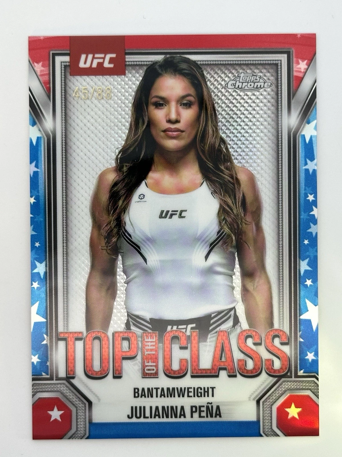 2025 Topps Chrome UFC Julianna Pena #TTC-7 Top Of The Class Red White Blue /88