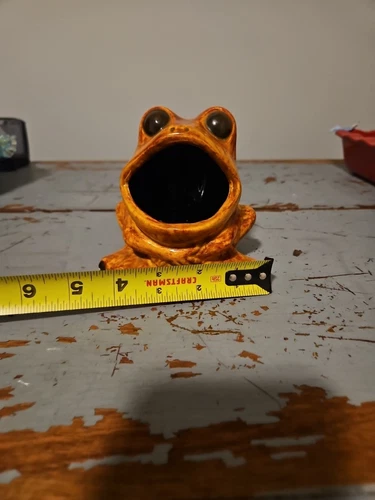 Vintage 1970's Orange Ceramic Big Mouth Frog Sponge Holder - Picture 6 of 11