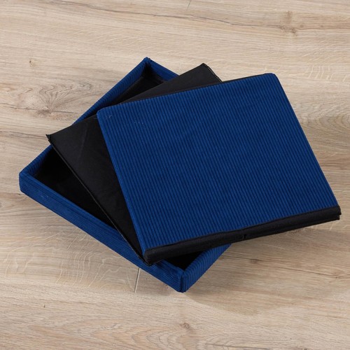 Folding Ottoman Chest Corduroy Blue Fabric Solid Space Saving Storage Square Box - Picture 5 of 7