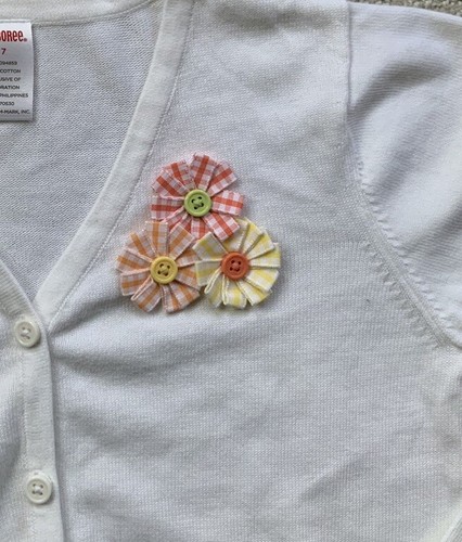 Gymboree White Cardigan Sweater Shrug Ribbon Flowers Freshly Picked Size 7 - Picture 2 of 3