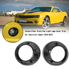 Carbon Fiber Front Fog Light Lamp Covers Frame Trim For 2010-13 Chevrolet Camaro