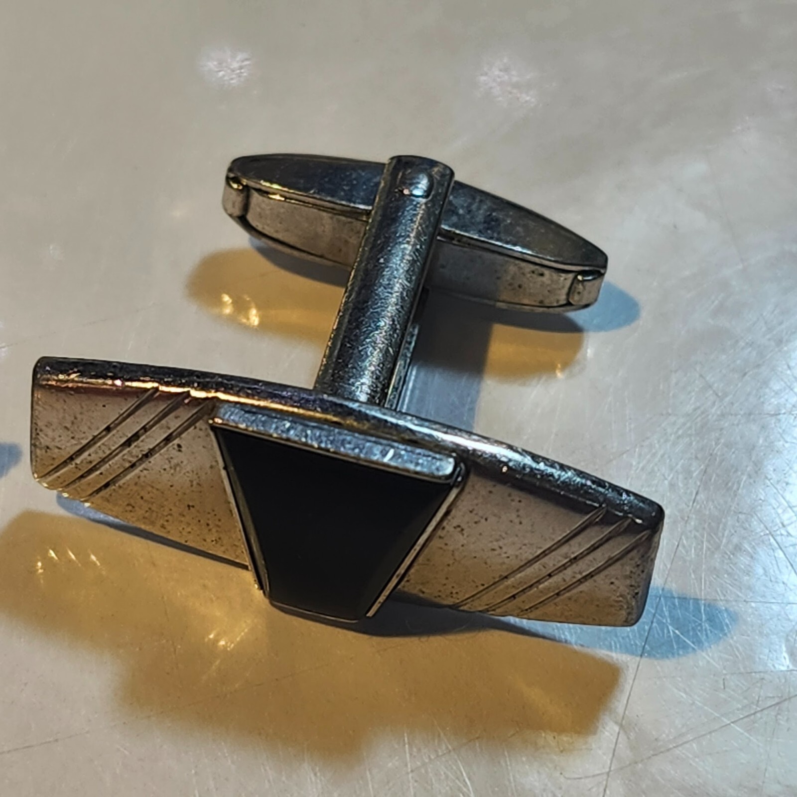 Foster Signed Vintage Cufflinks Modernist Silver and Black Lucite image 7