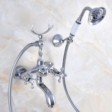 Polished Chrome Wall Mount Clawfoot Bath Tub Faucet Tap w/ Handheld Shower