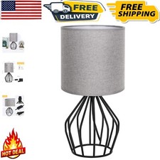 Stylish Gray Fabric Shade Table Lamp - Lightweight Design, Push Button Switch