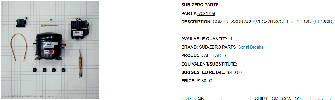 SUB-ZERO PART# 7031799 FREEZER COMPRESSOR RELAY OVERLOAD BI42 BI48 BI36F MODELS-image