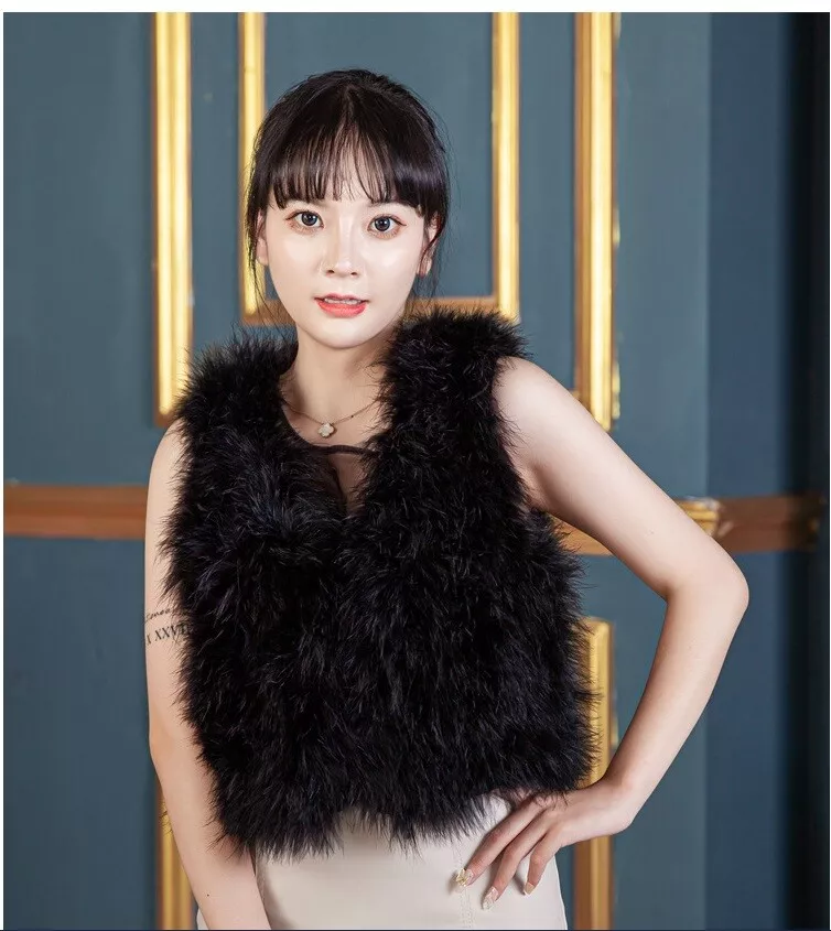 Girls Real Ostrich Feather Fur Vest Gilet Casual Wedding Waistcoat