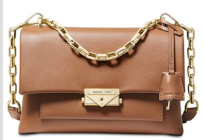    Michael Kors Cece Polished Leather Chain Small Shoulder Bag  Acorn/Gold