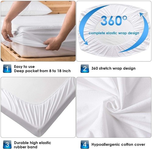 Luxury fitted breathable waterproof brushed cotton mattress protector Single bed - Picture 3 of 6