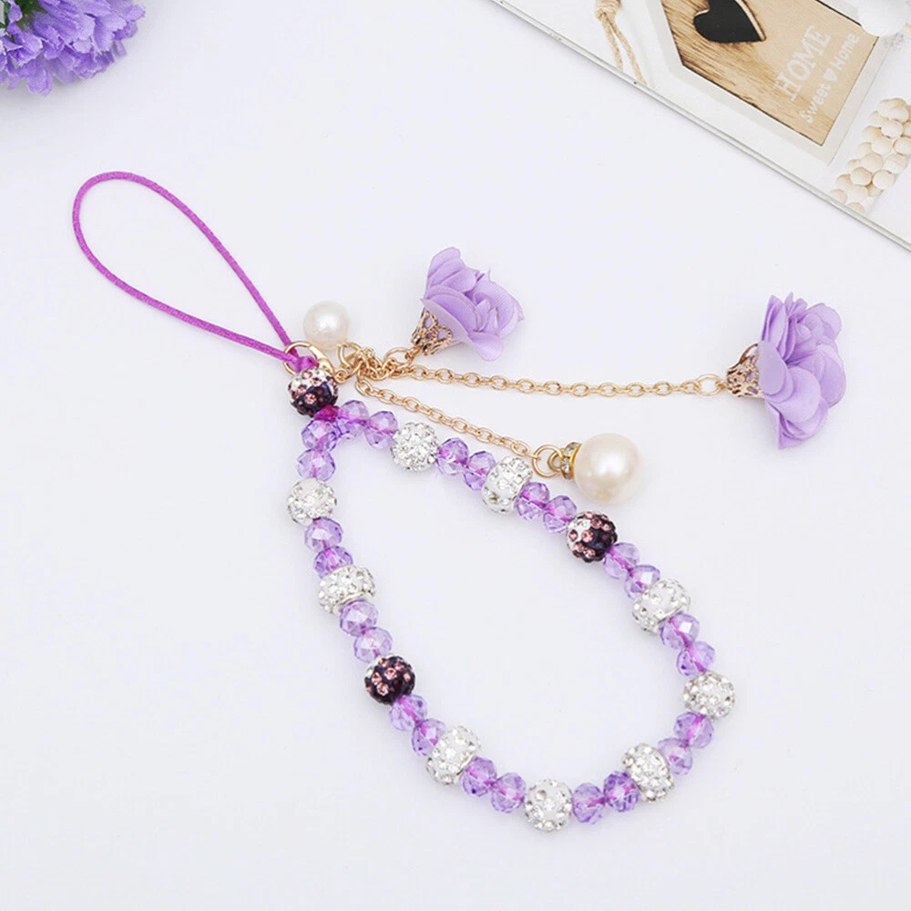 Phone Case Accessories Charms Round Beads Flower Lanyard