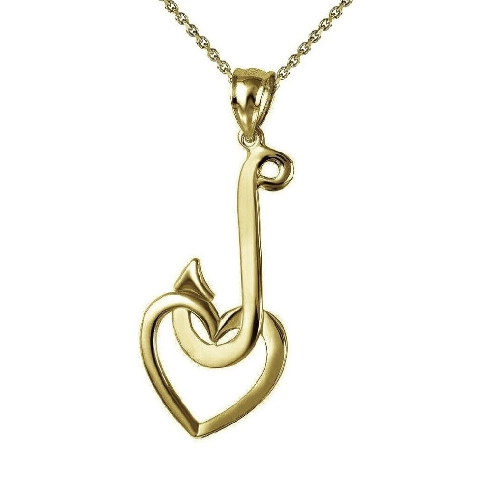 Sterling Silver Yellow Gold Plated Necklace w/ Fish Hook Heart Pendant Charm