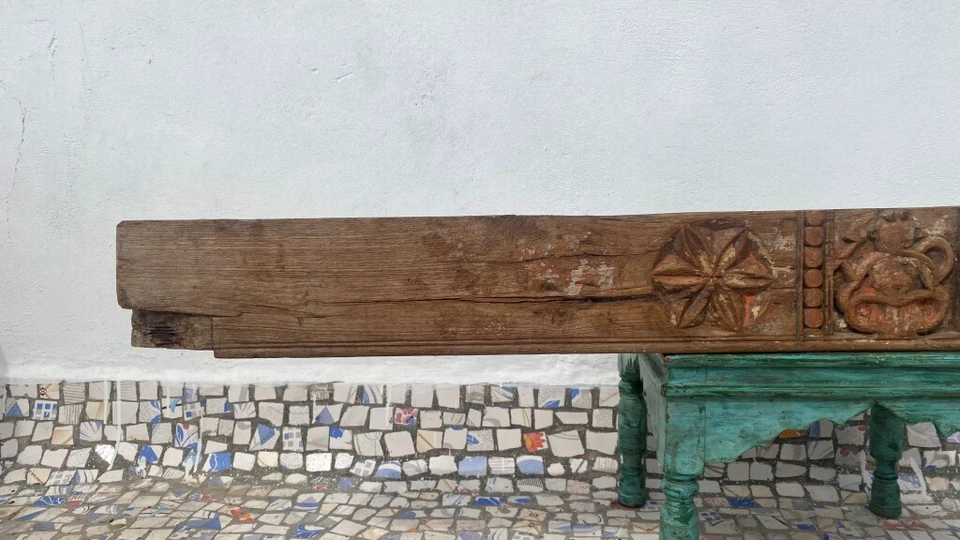 Antiguo Hermoso Templo Hindú Tallado a Mano Dios Ganesha Figura Puerta Panel de Pared Foto 4 de 4