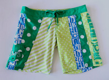 Billabong Junior Boy's 7 Board Shorts Swimsuit Green Stripes Polka Dots 32x15"
