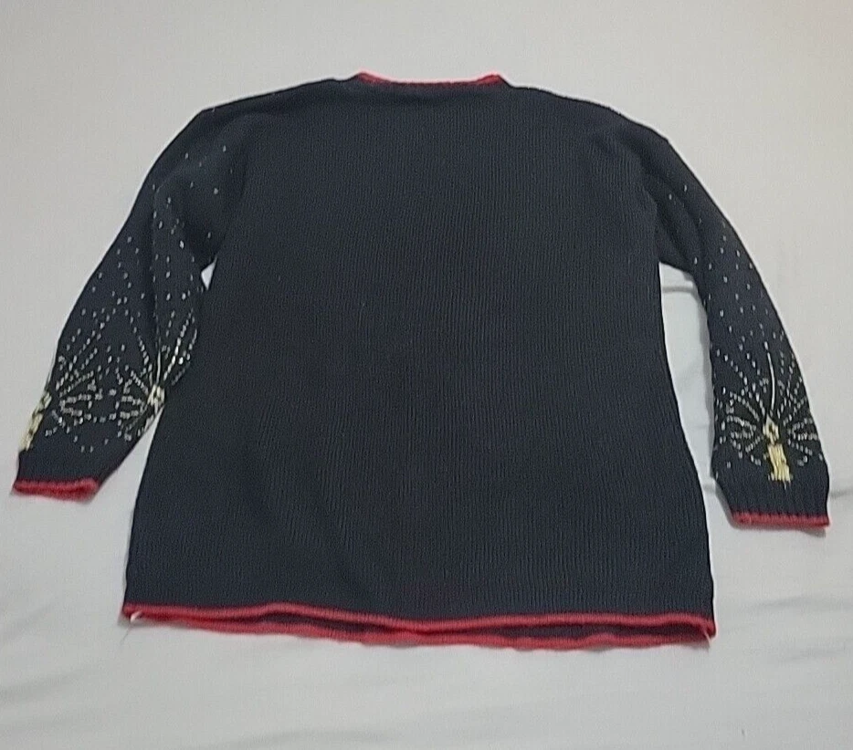 Vtg Nutcracker Holiday Teddy Bear Ugly Christmas Tree Knit Sweater Medium black