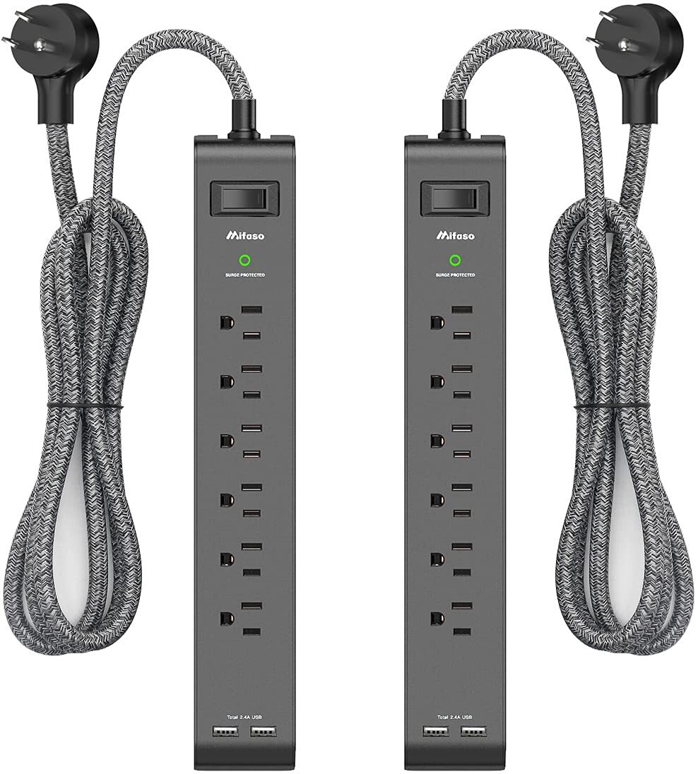 2 Pack Surge Protector Power Strip with 6 Outlets 2 USB Ports 5-Foot Long Hea...