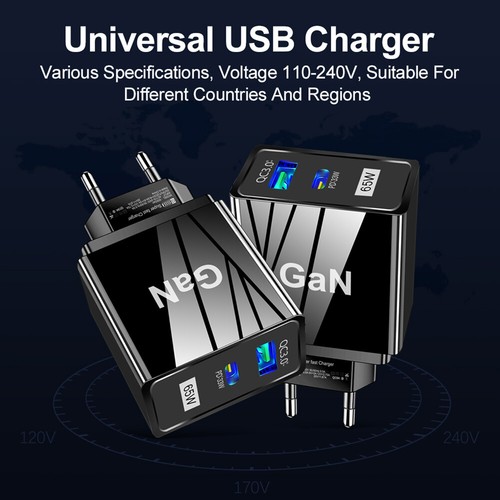 65W GaN Charger 2 Ports QC3.0 Quick Fast Charger for iPhone 13 Pro Xiaomi Phone - Photo 10 sur 15