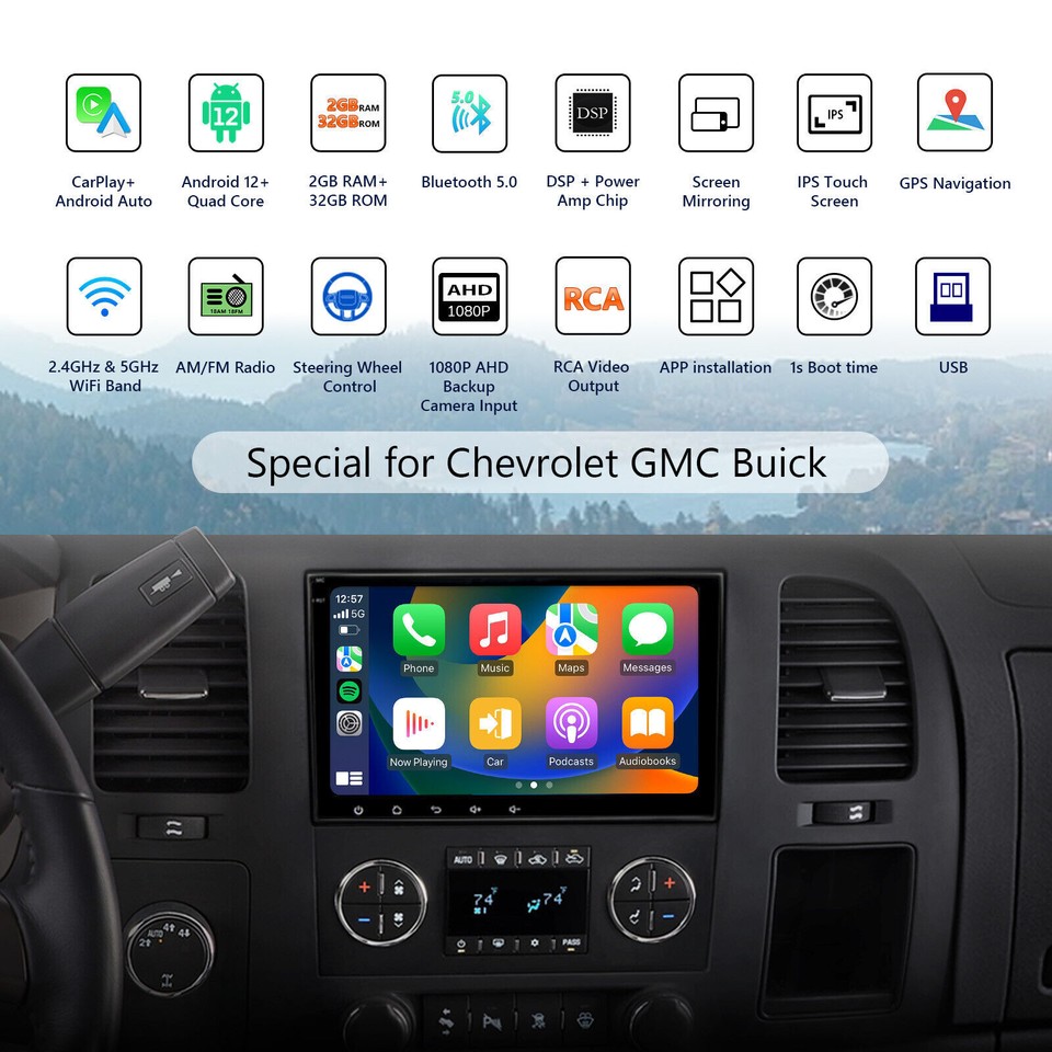 For 2009-2012 Chevy Silverado 1500 2500 Android 12 Carplay Car Stereo ...