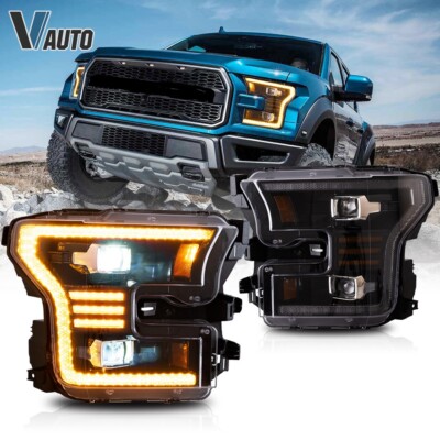 VLAND LED Black Headlights Fit For Ford F150 2015-2017 DRL w/Startup Animation