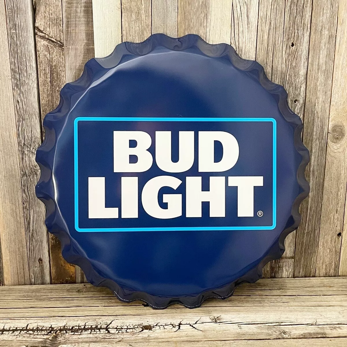 Bud Light Beer Bottle Cap Blue 18 Metal Aluminum Sign Garage Bar Budweiser  New