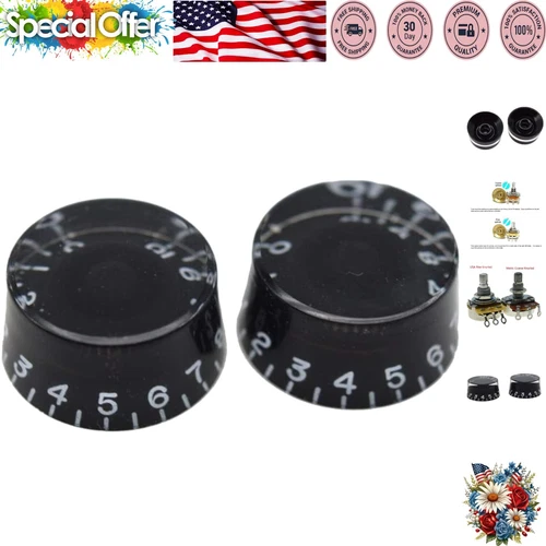Stylish Black Aluminum Guitar Speed Dial Knobs for 24 Splines Pots - Set of 2