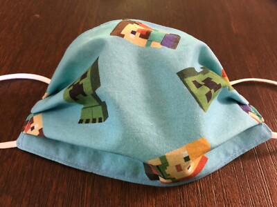 Minecraft Alex Steve Face Mask. 100% Quilters Cotton. Kids, Teen & Adult Size.