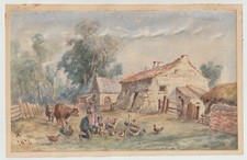ACQUERELLO SIGLATO DATATO 1876 SCUOLA DEL PINELLI ROESLER FRANZ CAMPAGNA ROMANA
