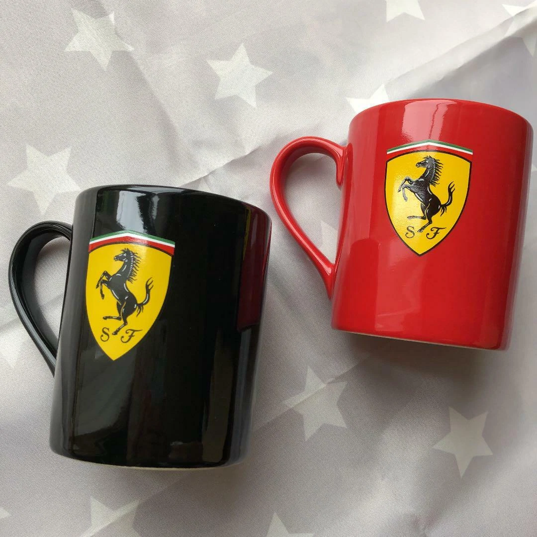 Ferrari Emblem Coffee Mug Set of 2 Black & Red New | eBay
